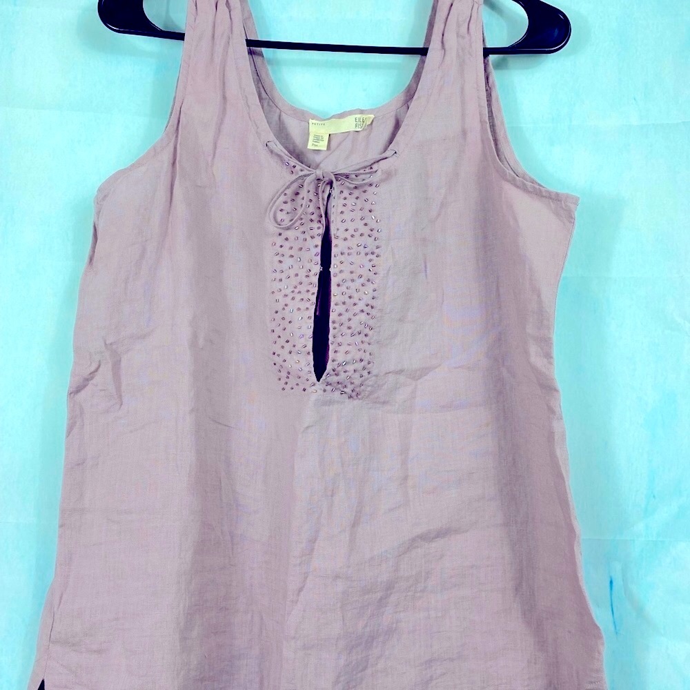 Eileen Fisher Lavender Linen Beaded Top Sz PM
